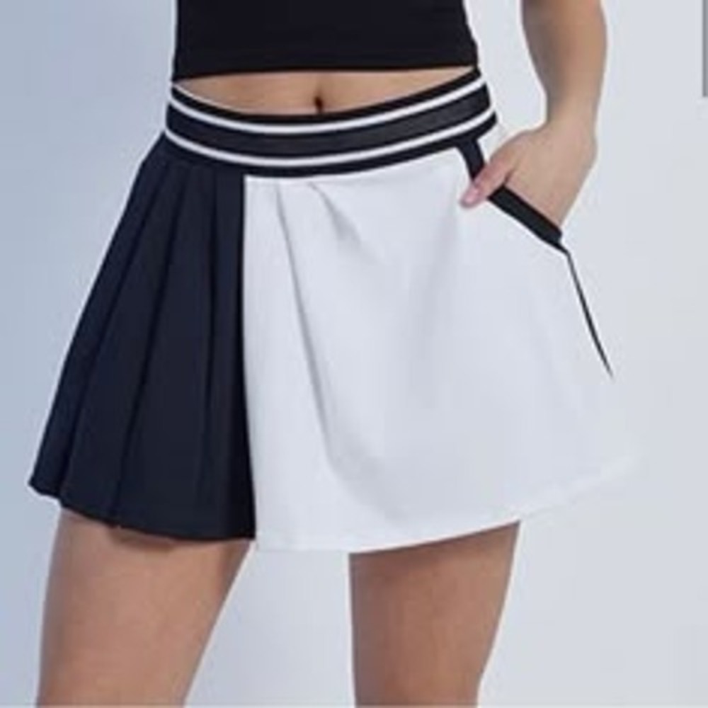 Free People Movement Skort Women XS White Black Colorblock Pleated Tennis Skirt